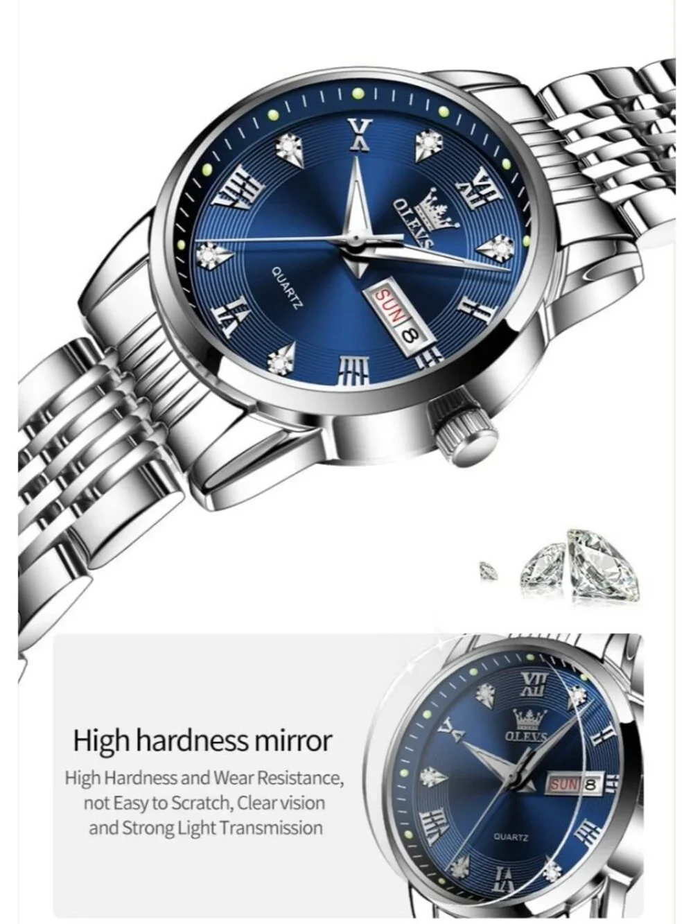 Women’s Silver Blue Stainless Steel Elegant 3ATM Waterproof Quartz Dress Watch